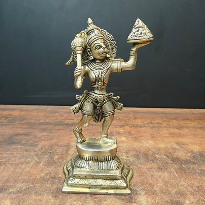 Brass Hanuman Idol Carrying Mountain 10 Inch by vendor-unknown - Hindu Gods (View 3)