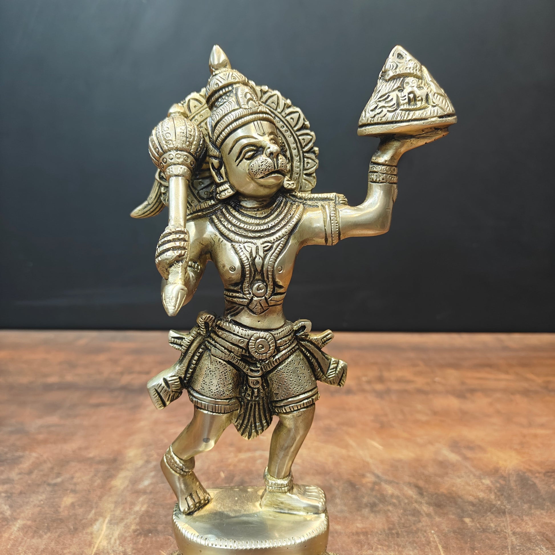 Brass Hanuman Idol Carrying Mountain 10 Inch - Image 4