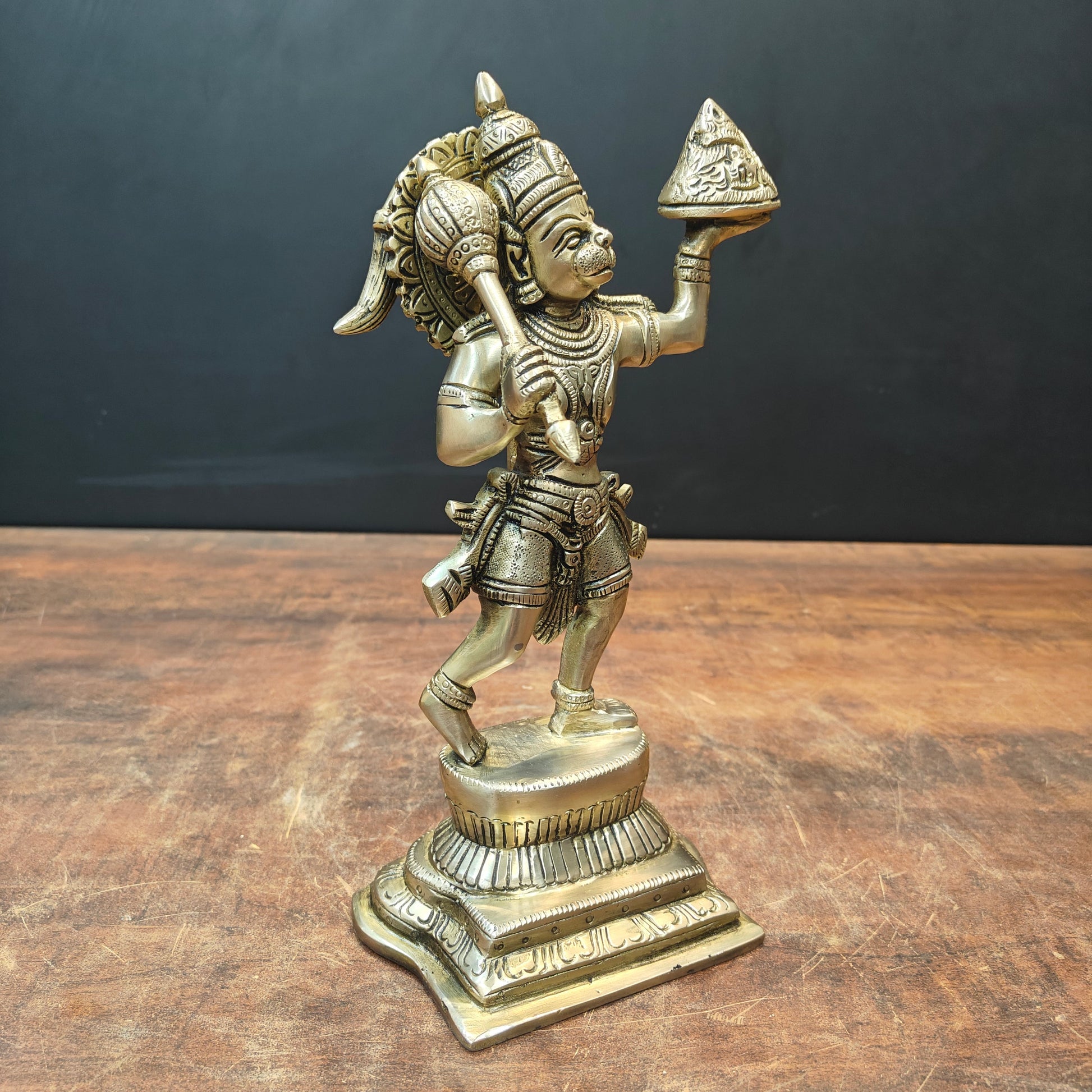 Brass Hanuman Idol Carrying Mountain 10 Inch - Image 5