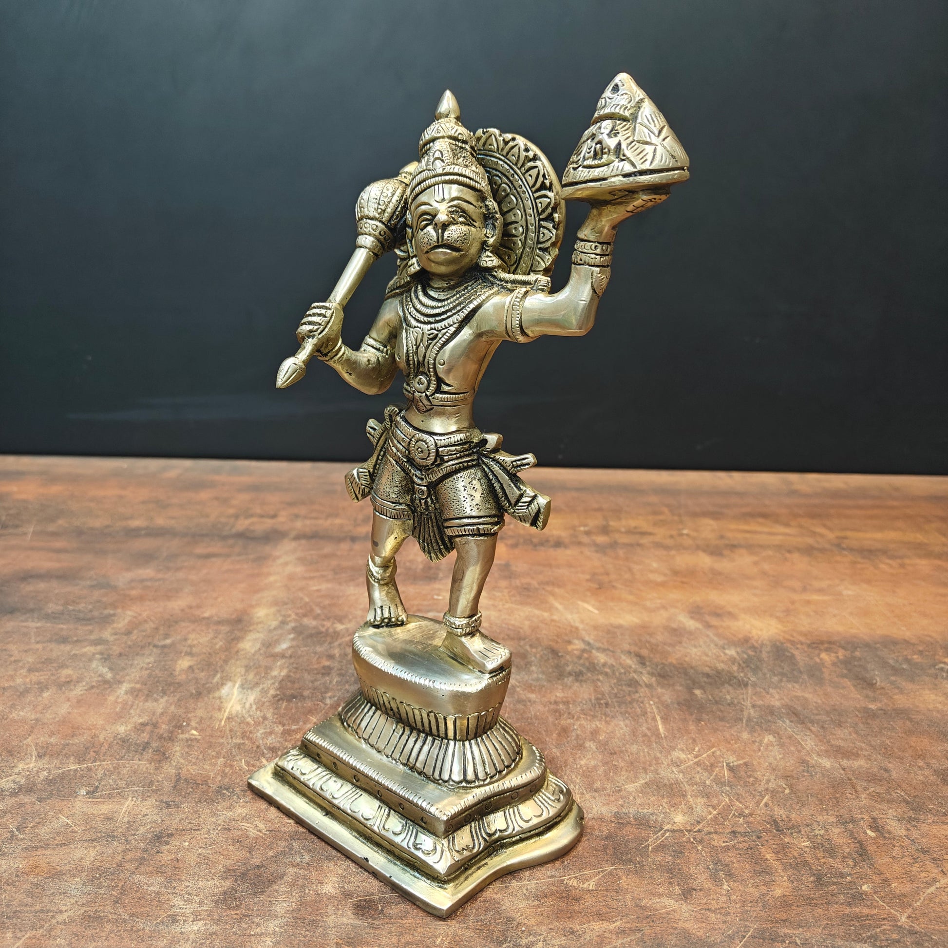 Brass Hanuman Idol Carrying Mountain 10 Inch - Image 6