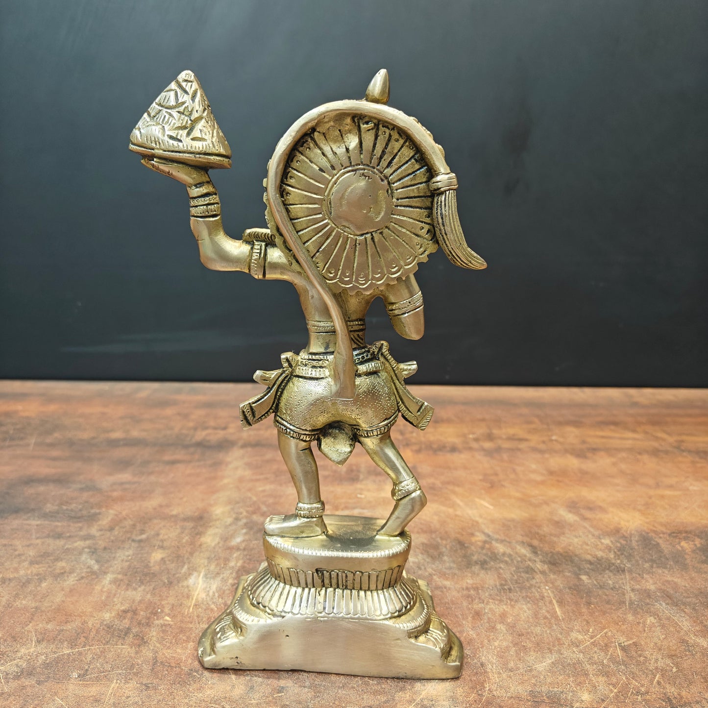 Brass Hanuman Idol Carrying Mountain 10 Inch