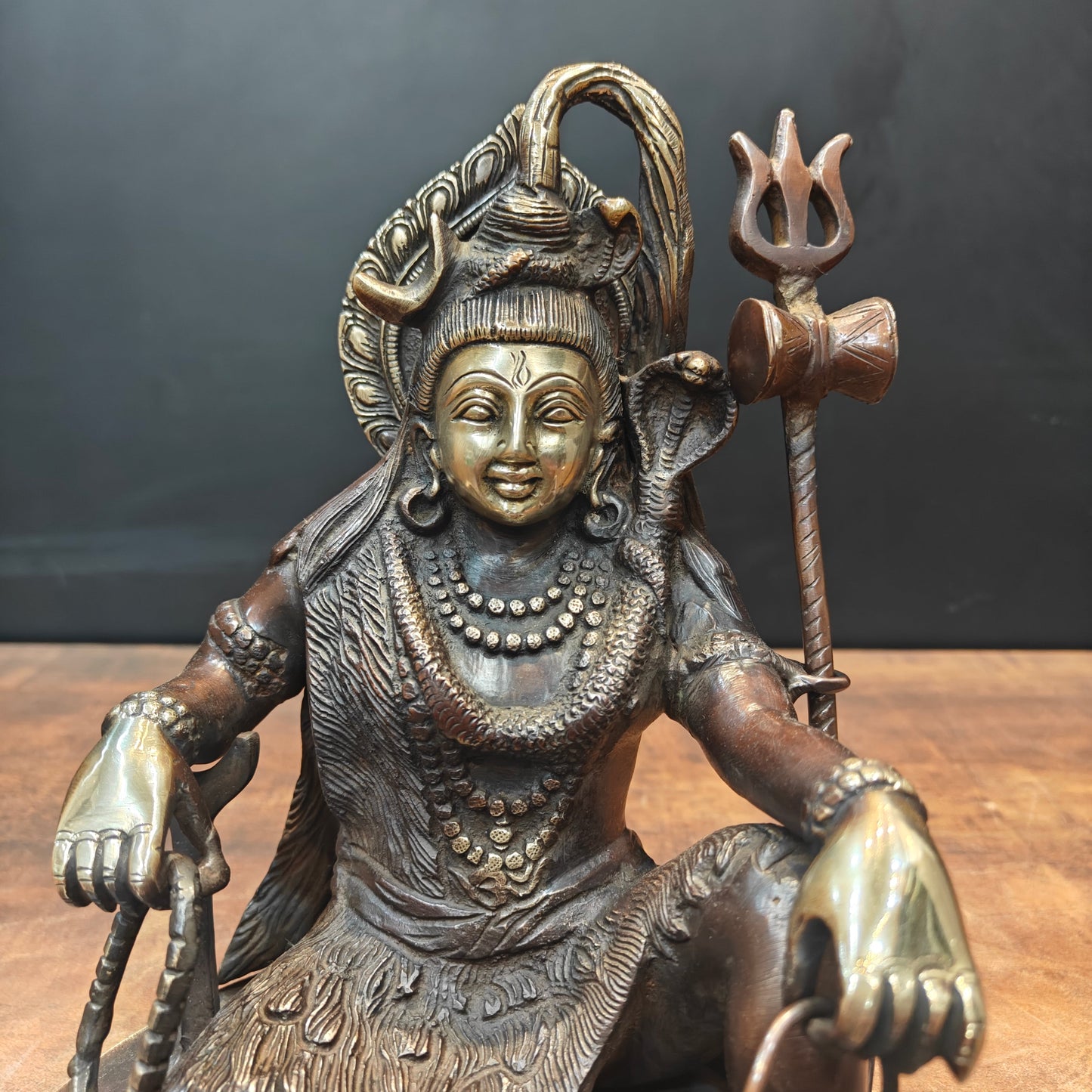 Brass Lord Shiva Statue With Nandi & Shiv Ling Brown Gold Finish 9 Inch