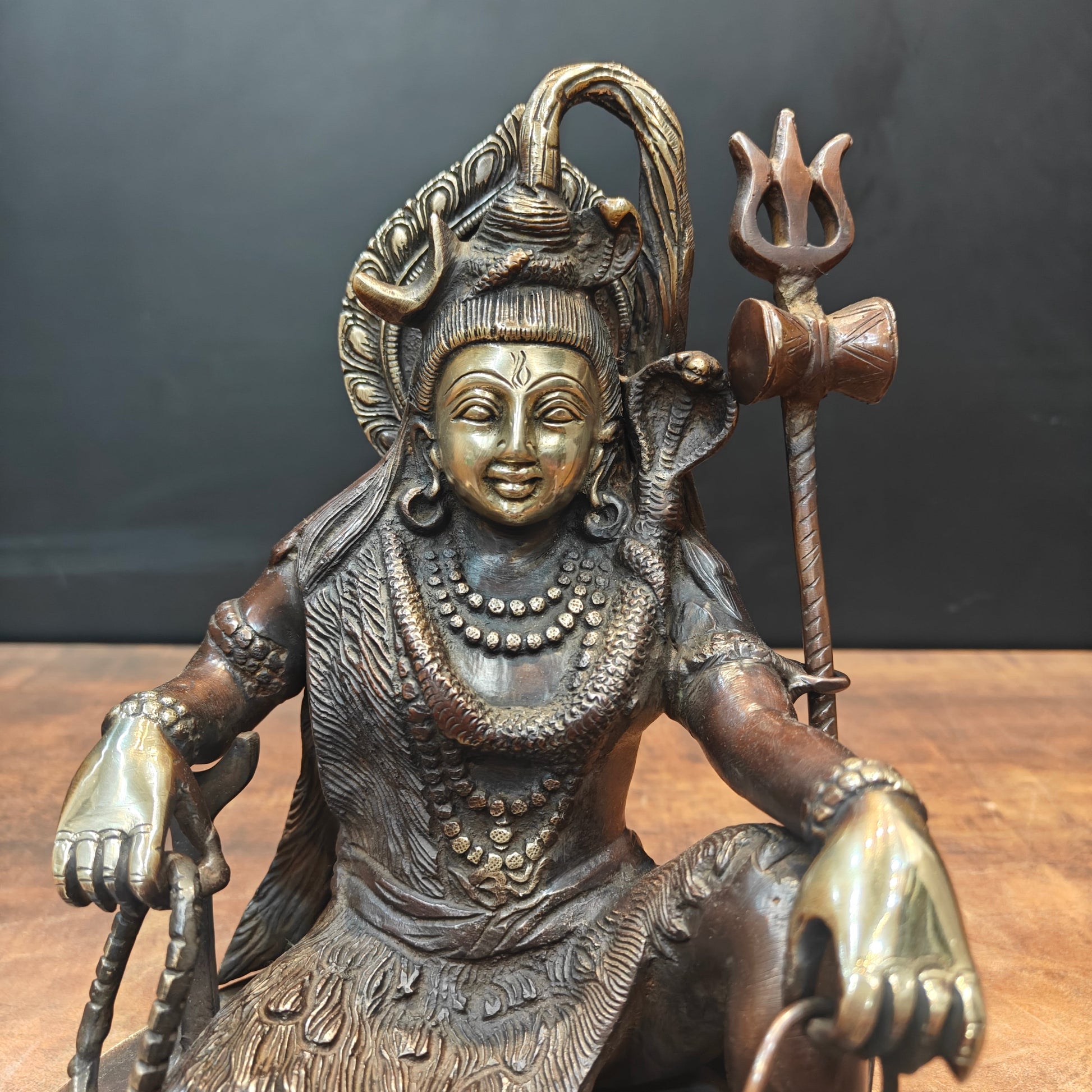 Brass Lord Shiva Statue With Nandi & Shiv Ling Brown Gold Finish 9 Inch - Image 2