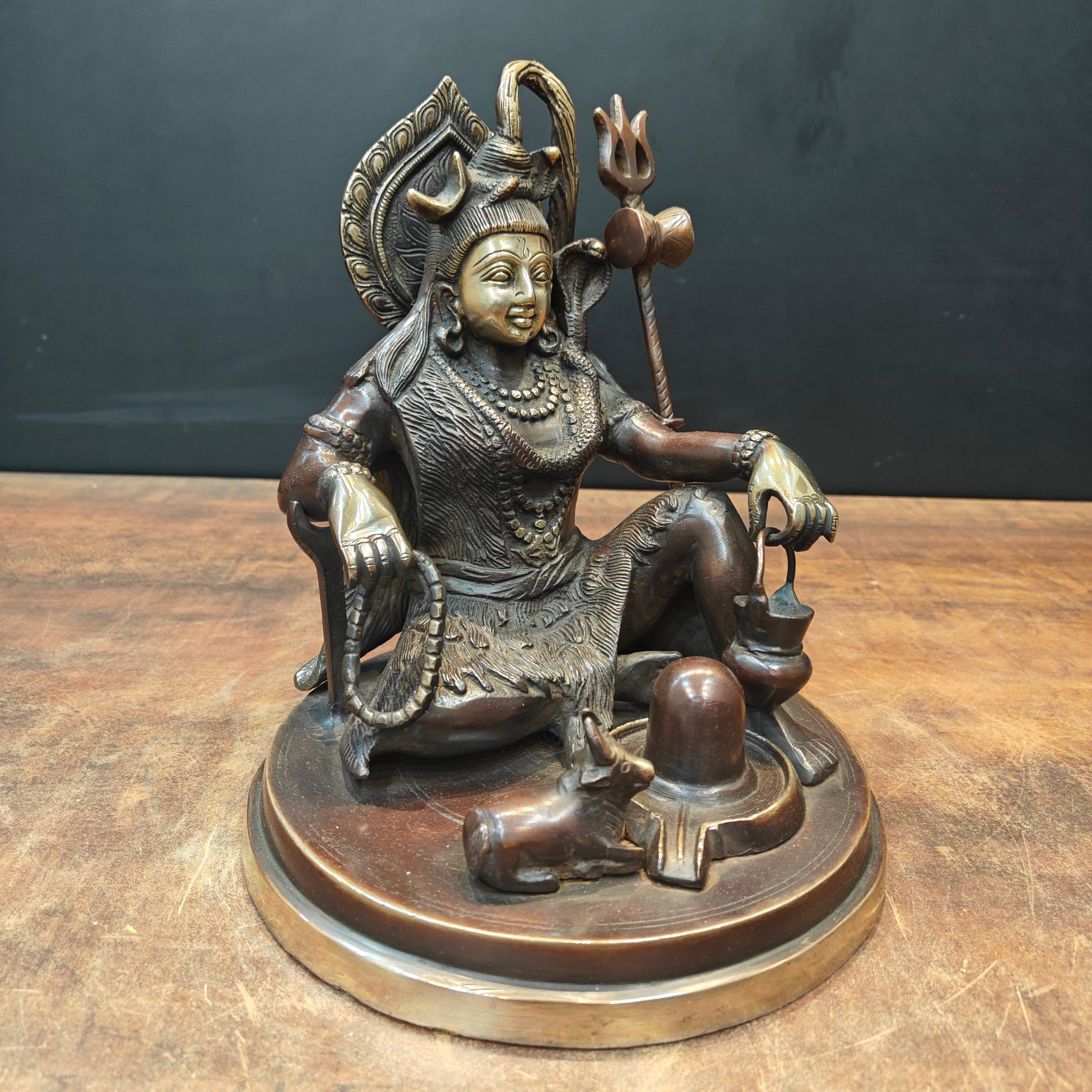 Brass Lord Shiva Statue With Nandi & Shiv Ling Brown Gold Finish 9 Inch - Image 5