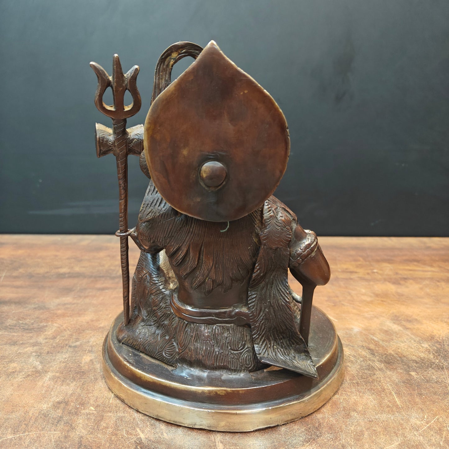 Brass Lord Shiva Statue With Nandi & Shiv Ling Brown Gold Finish 9 Inch