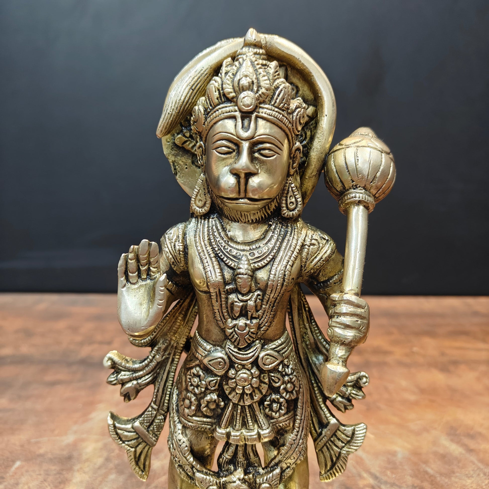 Brass Standing Mahabali Hanuman Idol 10 Inch - Image 2
