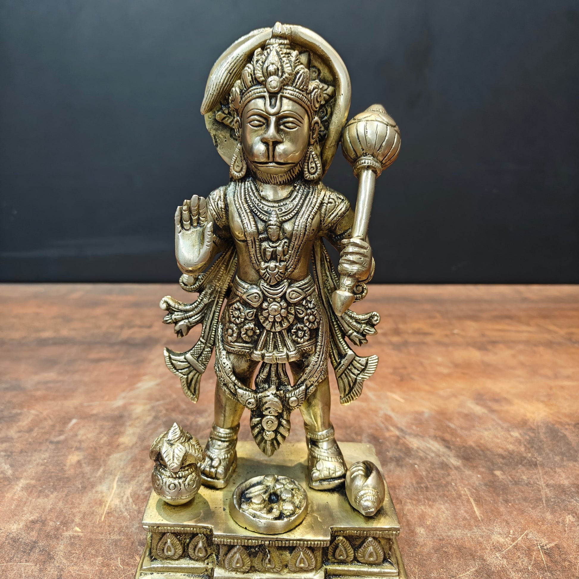 Brass Standing Mahabali Hanuman Idol 10 Inch - Image 3