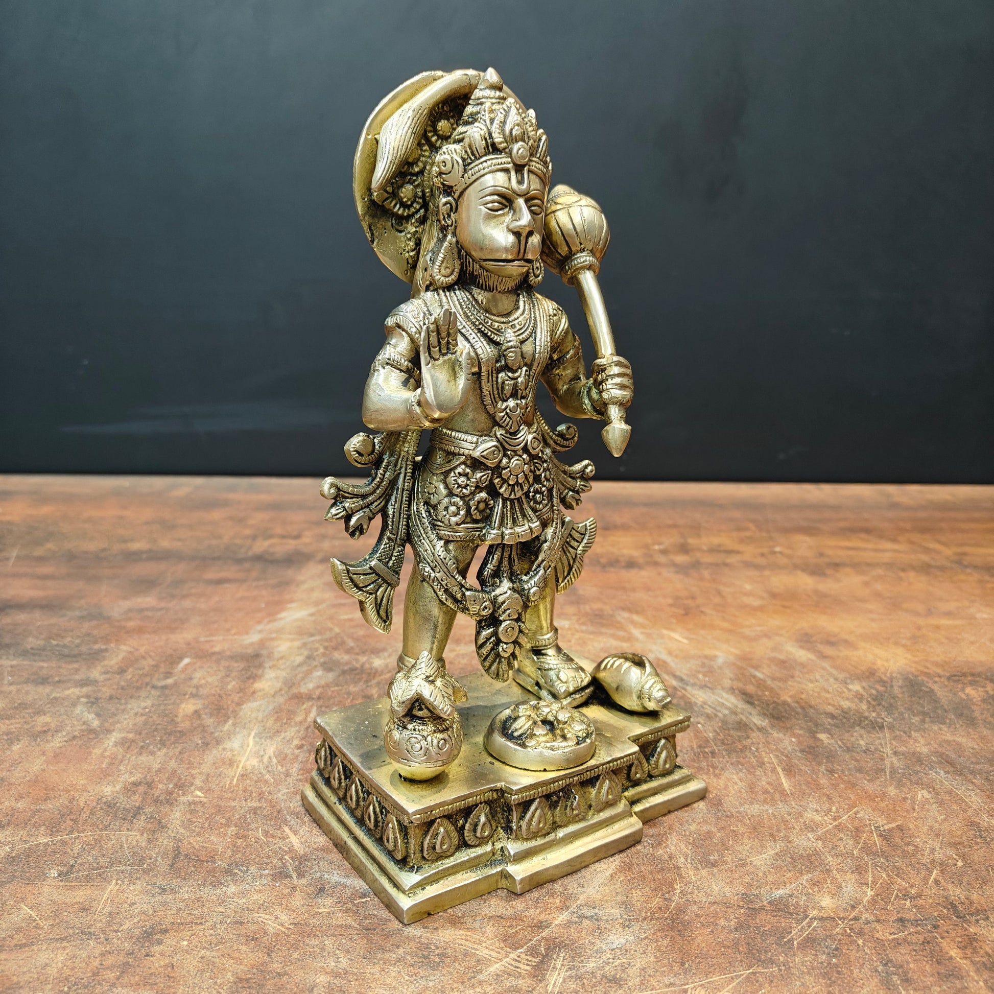 Brass Standing Mahabali Hanuman Idol 10 Inch - Image 5