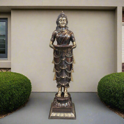 Brass Large Deep Lady Statue Deeplakshmi Sculpture 81 Inches by vendor-unknown - Decor
