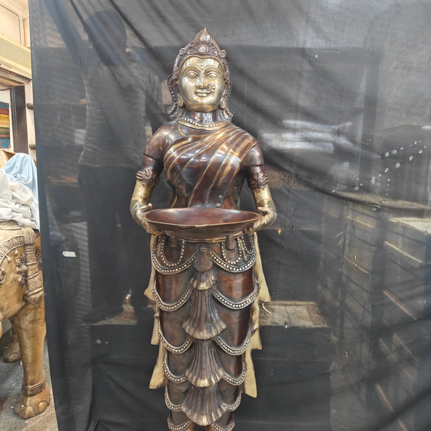 Brass Large Deep Lady Statue Deeplakshmi Sculpture 81 Inches