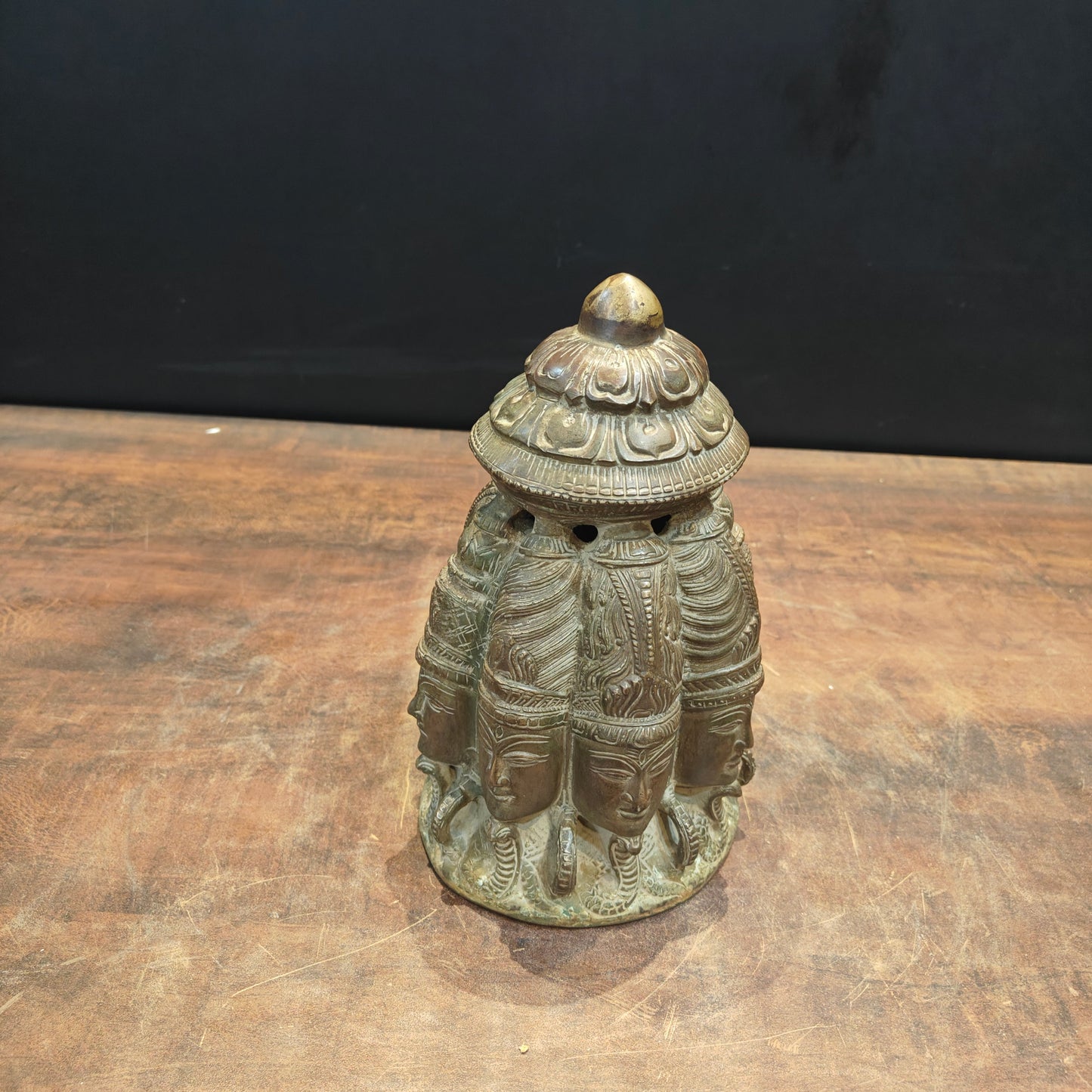 Brass Ten Faced Mukhalingam Idol Green Patina Finish 10 Inch