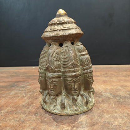 Brass Ten Faced Mukhalingam Idol Green Patina Finish 10 Inch by vendor-unknown - Hindu Gods (View 5)