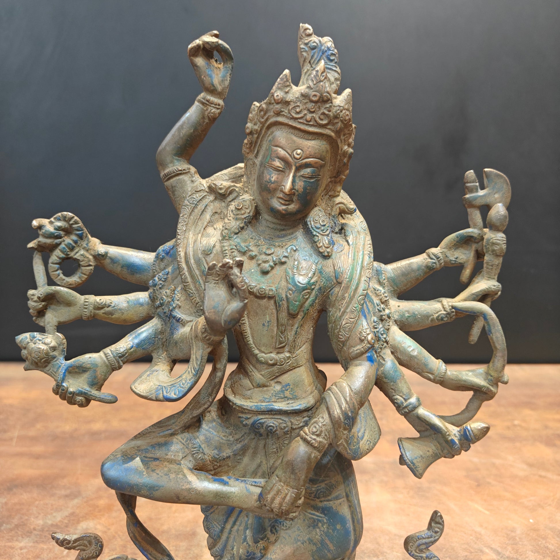 Brass Standing Buddhism Goddess Manjushri Green Patina Finish 12 Inch - Image 2