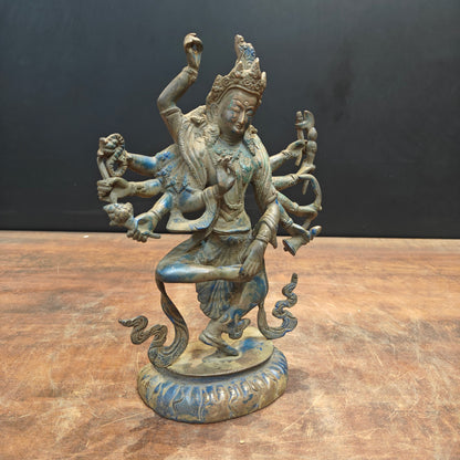 Brass Standing Buddhism Goddess Manjushri Green Patina Finish 12 Inch by vendor-unknown - Buddha (View 4)