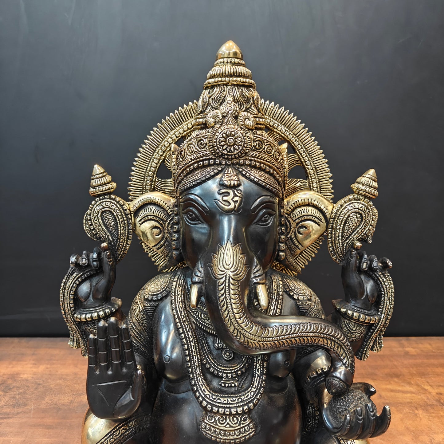 Brass Superfine Ganesha Idol Black Patina Finish 20 Inch