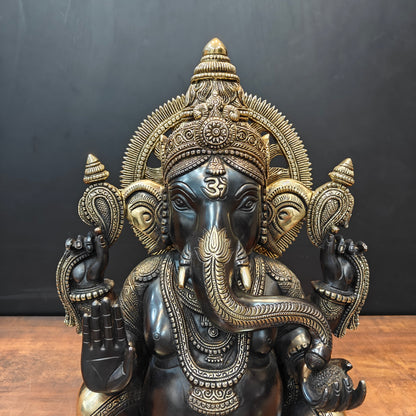Brass Superfine Ganesha Idol Black Patina Finish 20 Inch by vendor-unknown - Hindu Gods (View 2)
