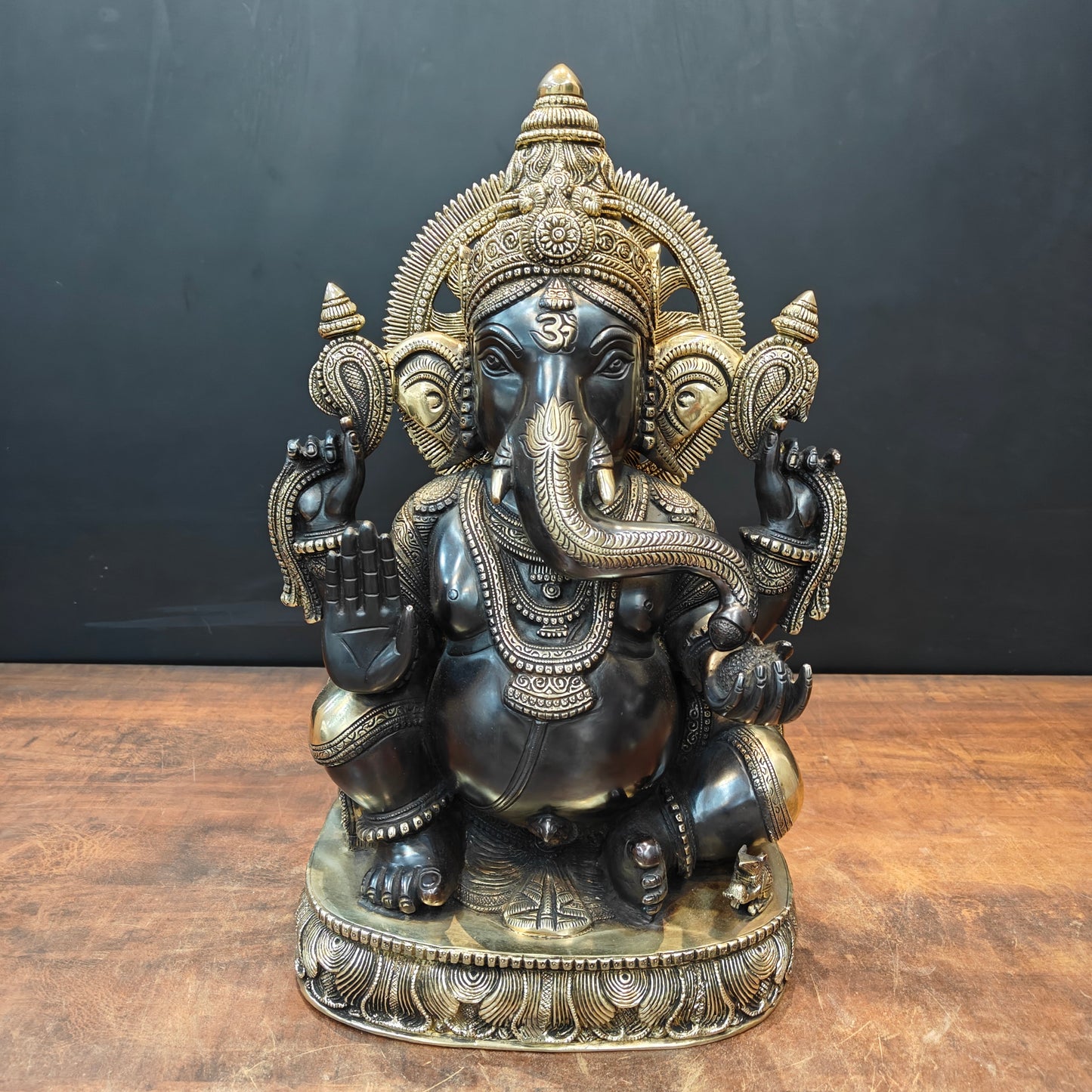 Brass Superfine Ganesha Idol Black Patina Finish 20 Inch