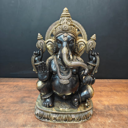 Brass Superfine Ganesha Idol Black Patina Finish 20 Inch by vendor-unknown - Hindu Gods (View 3)