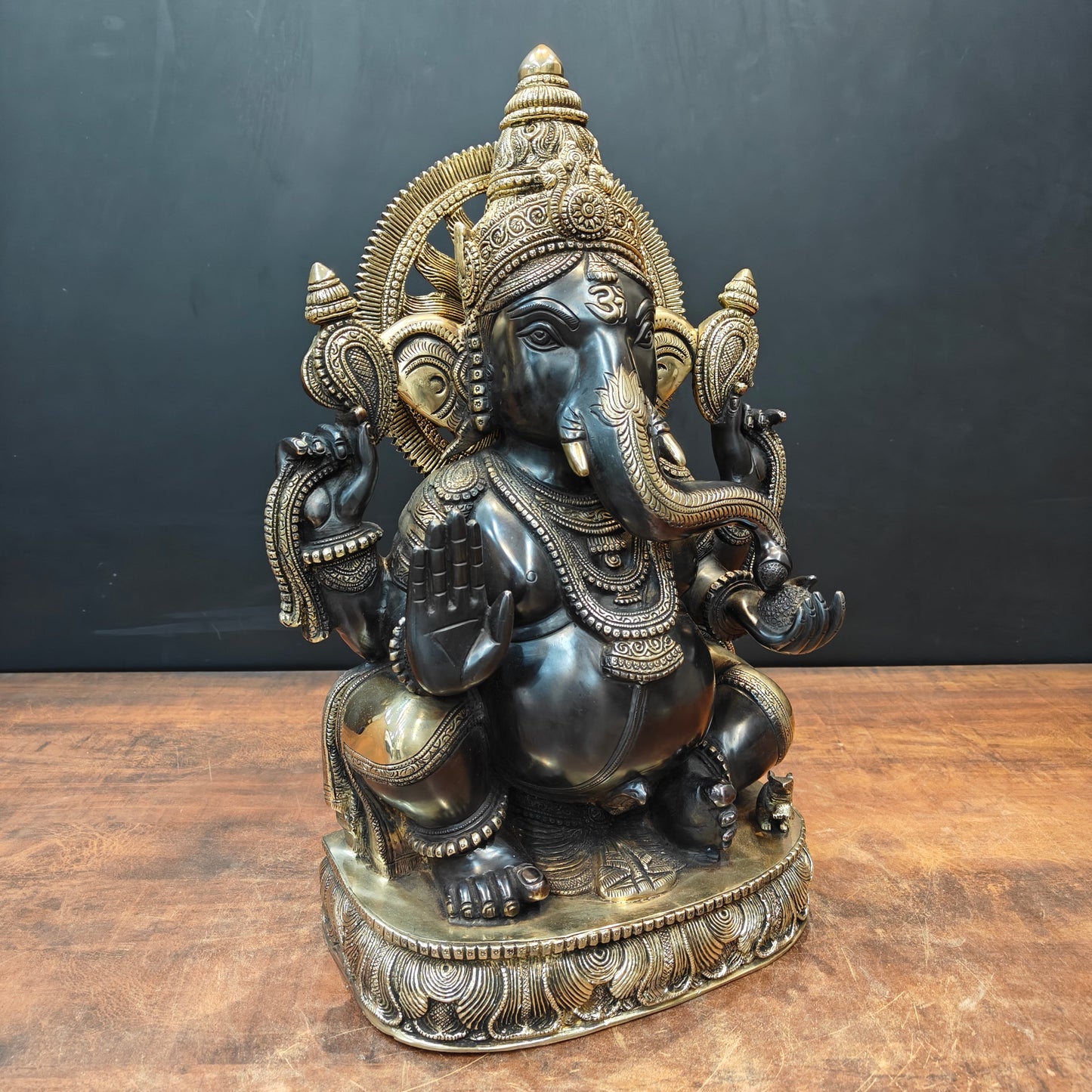 Brass Superfine Ganesha Idol Black Patina Finish 20 Inch
