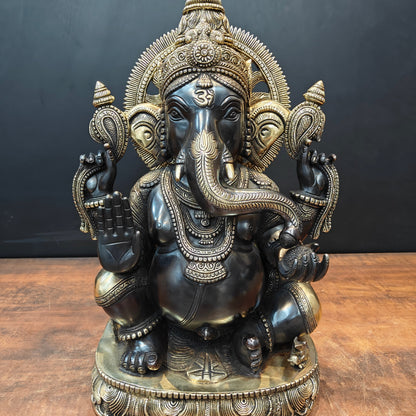 Brass Superfine Ganesha Idol Black Patina Finish 20 Inch by vendor-unknown - Hindu Gods (View 7)