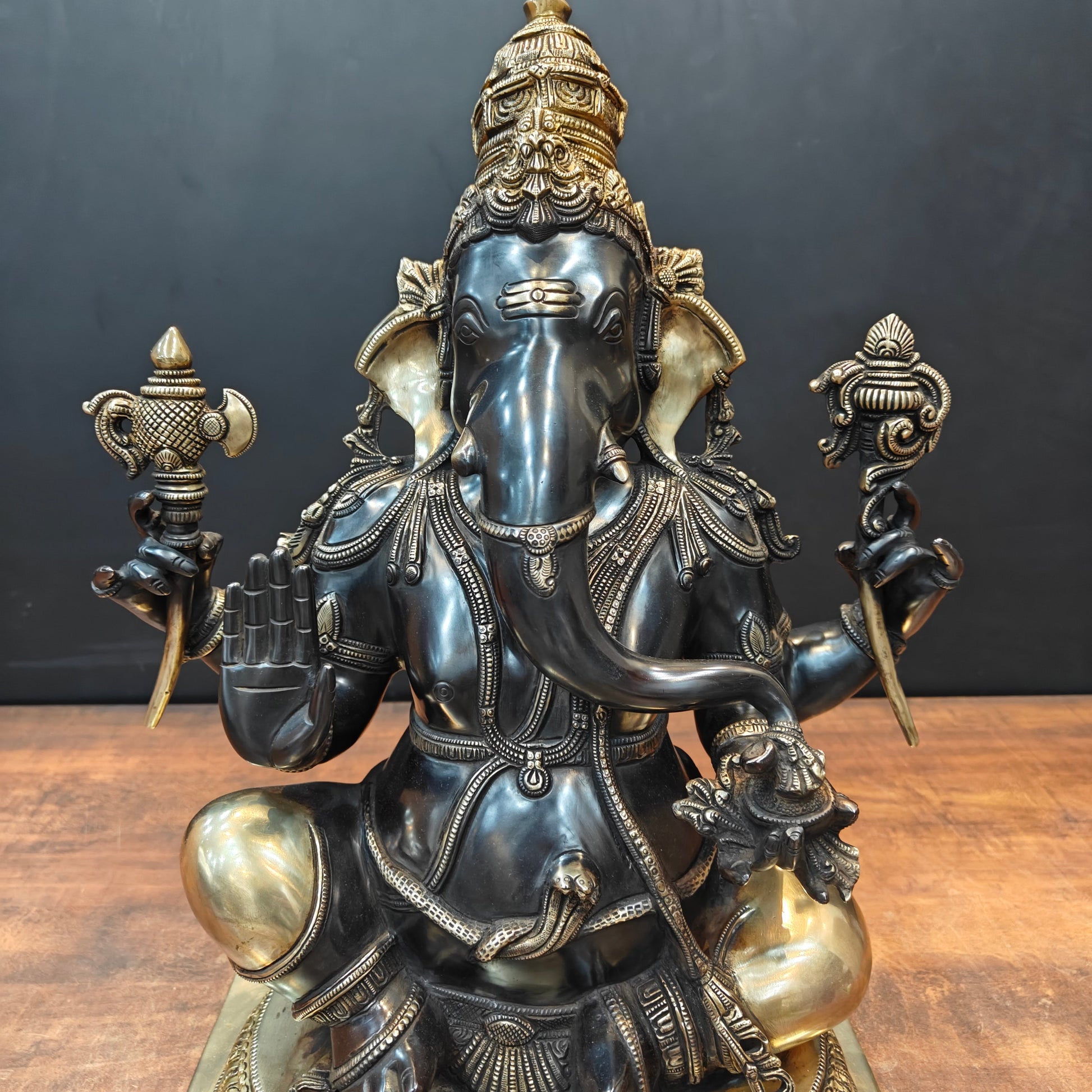 Brass Majestic Ganesha Statue Black Patina Finish 20 Inch - Image 2