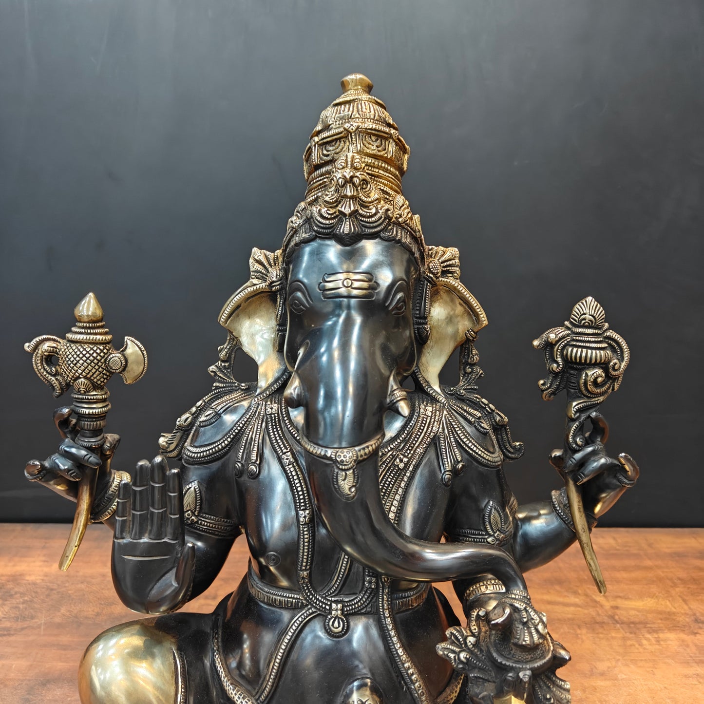 Brass Majestic Ganesha Statue Black Patina Finish 20 Inch