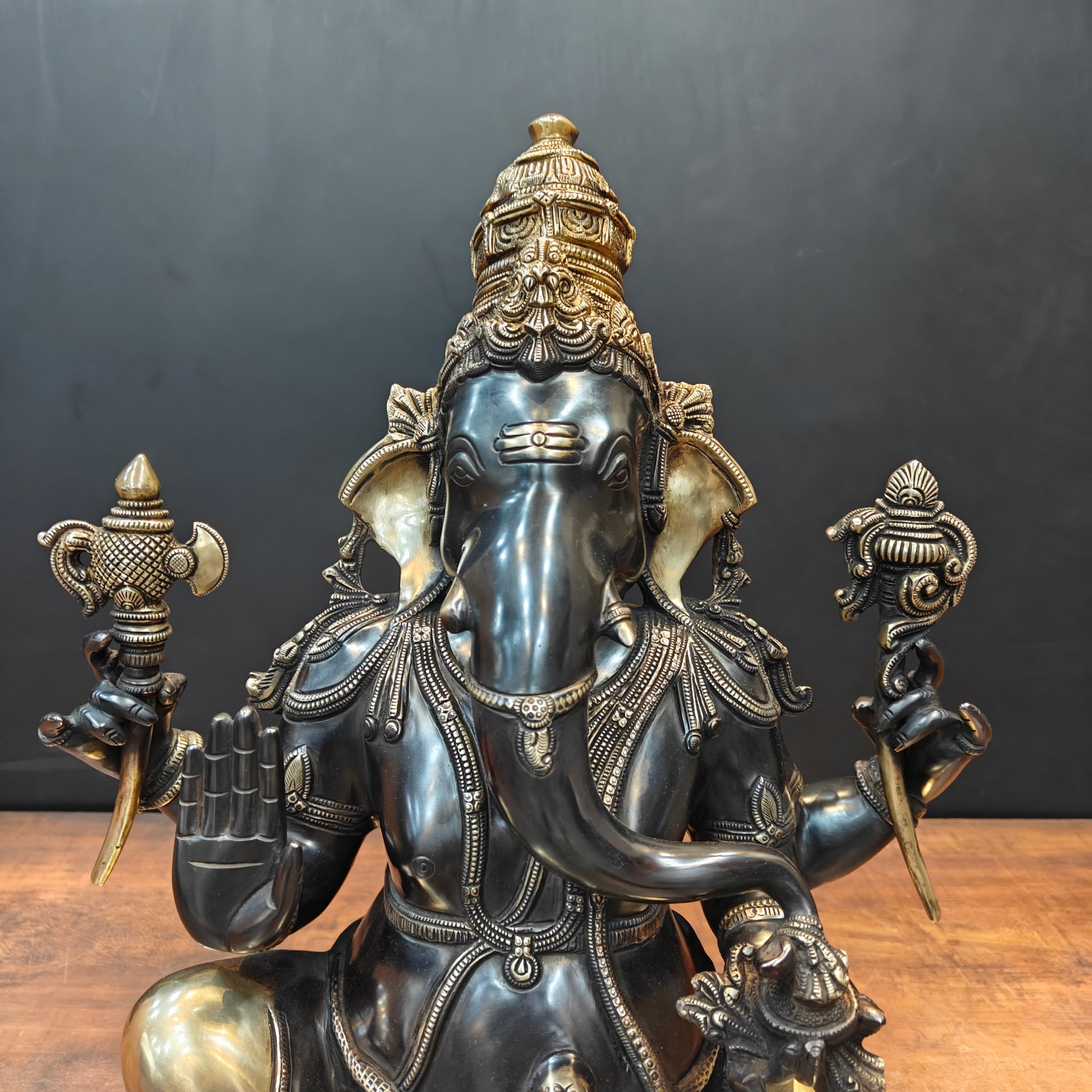 Brass Majestic Ganesha Statue Black Patina Finish 20 Inch - Image 4