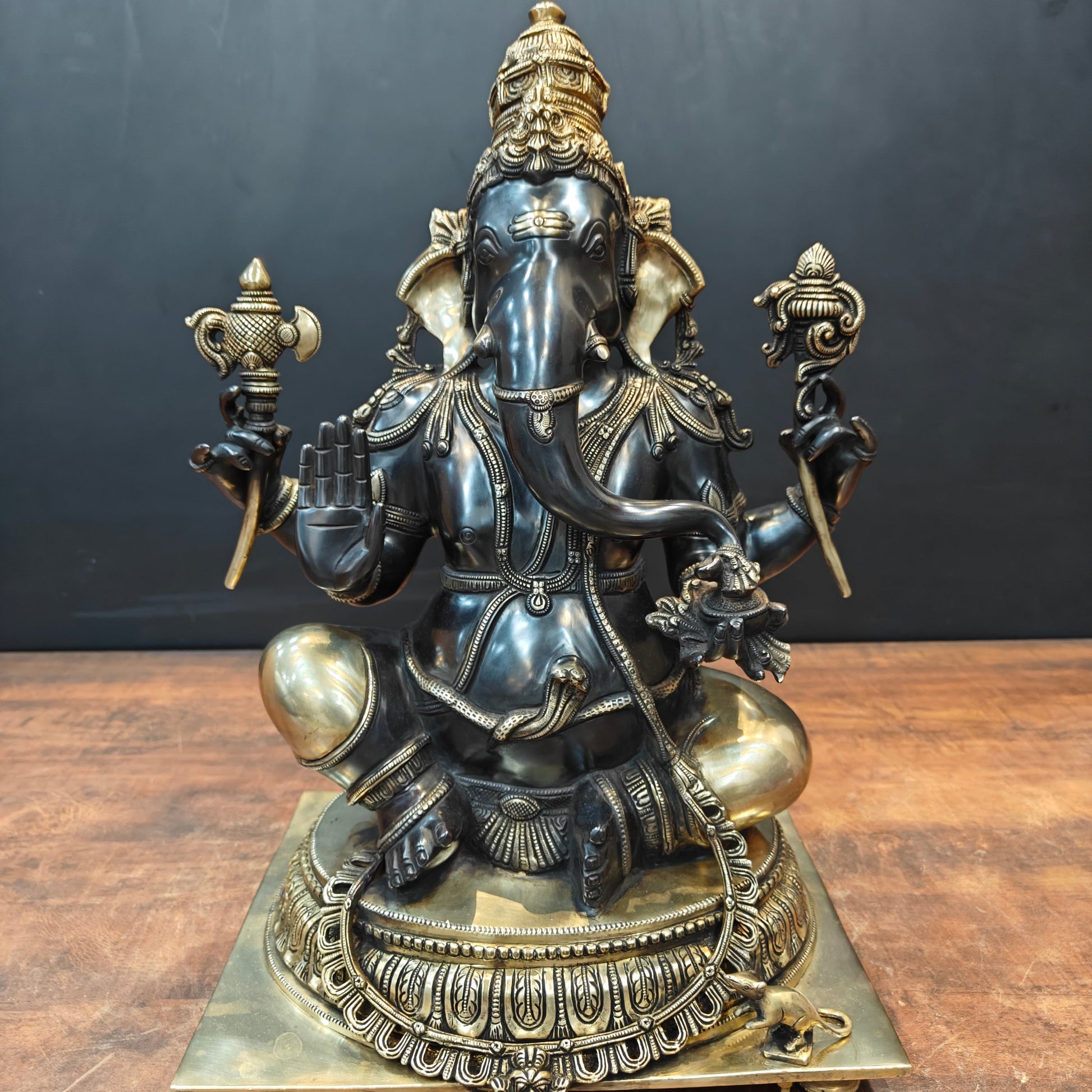 Brass Majestic Ganesha Statue Black Patina Finish 20 Inch - Image 7