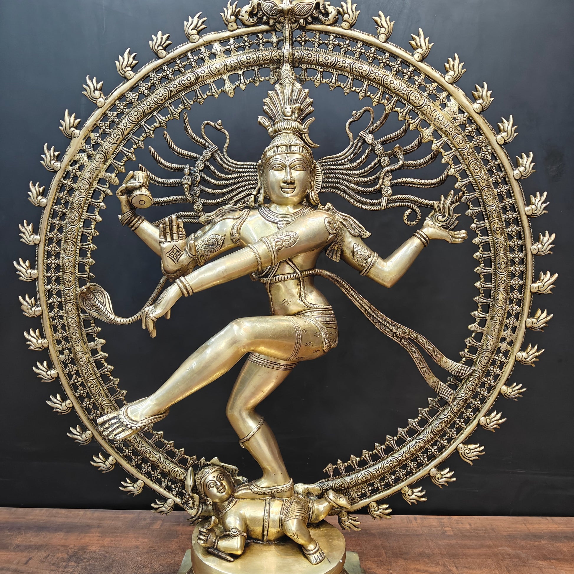 Brass Dancing Shiva as Nataraja Statue Antique Finish 3 Feet - Image 2