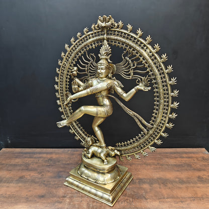 Brass Dancing Shiva as Nataraja Statue Antique Finish 3 Feet by vendor-unknown - Hindu Gods (View 4)