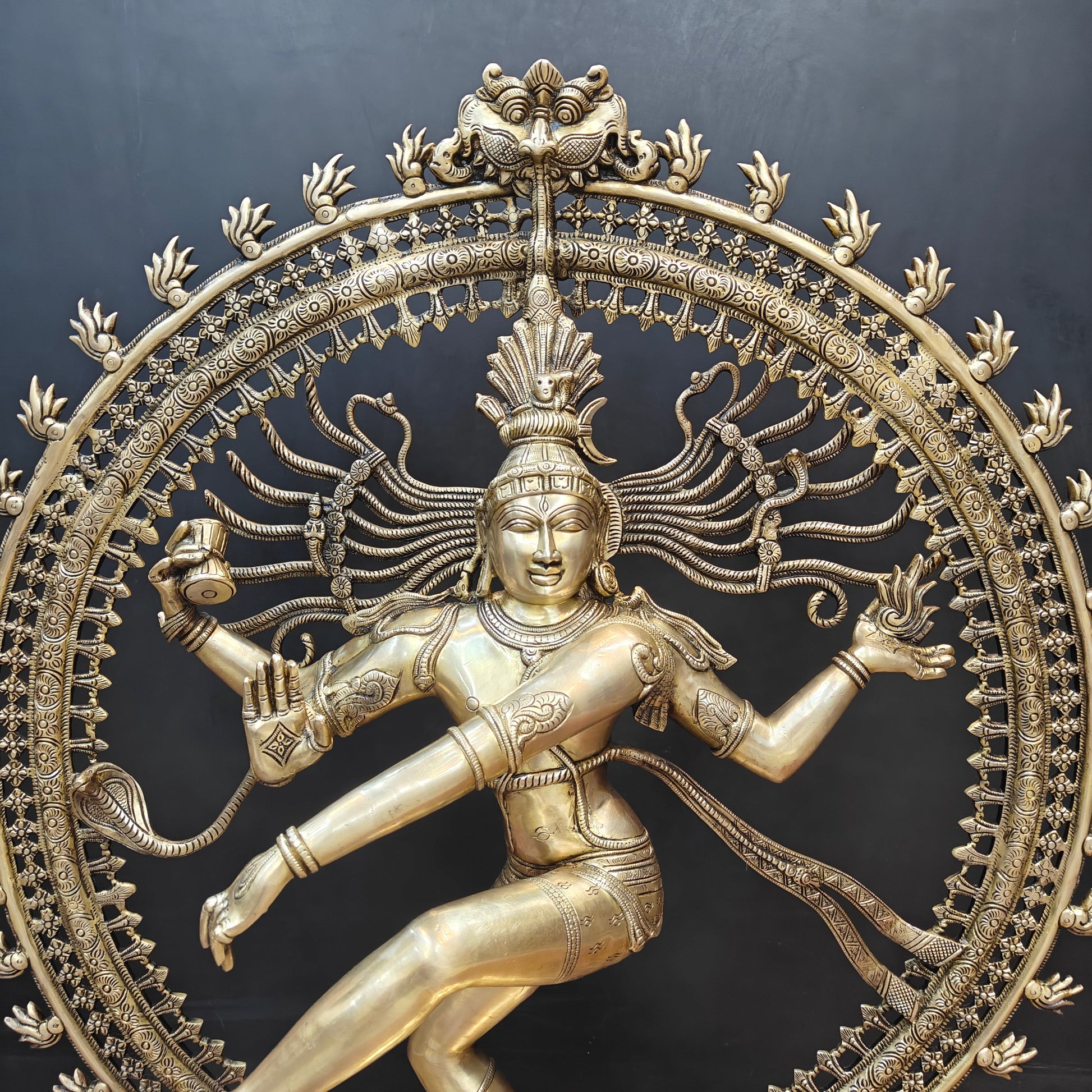 Brass Dancing Shiva as Nataraja Statue Antique Finish 3 Feet - Image 5