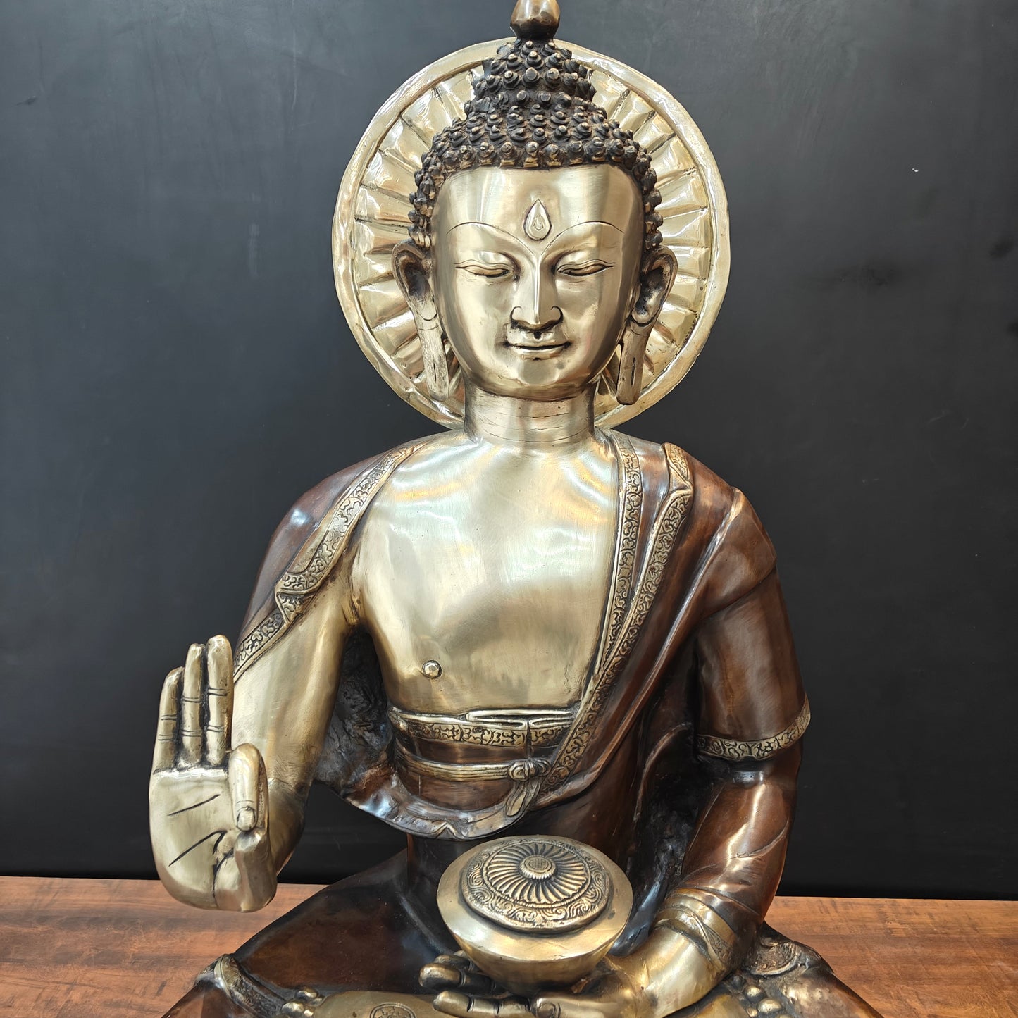 Brass Large Blessing Buddha Statue Antique Finish 3 Feet