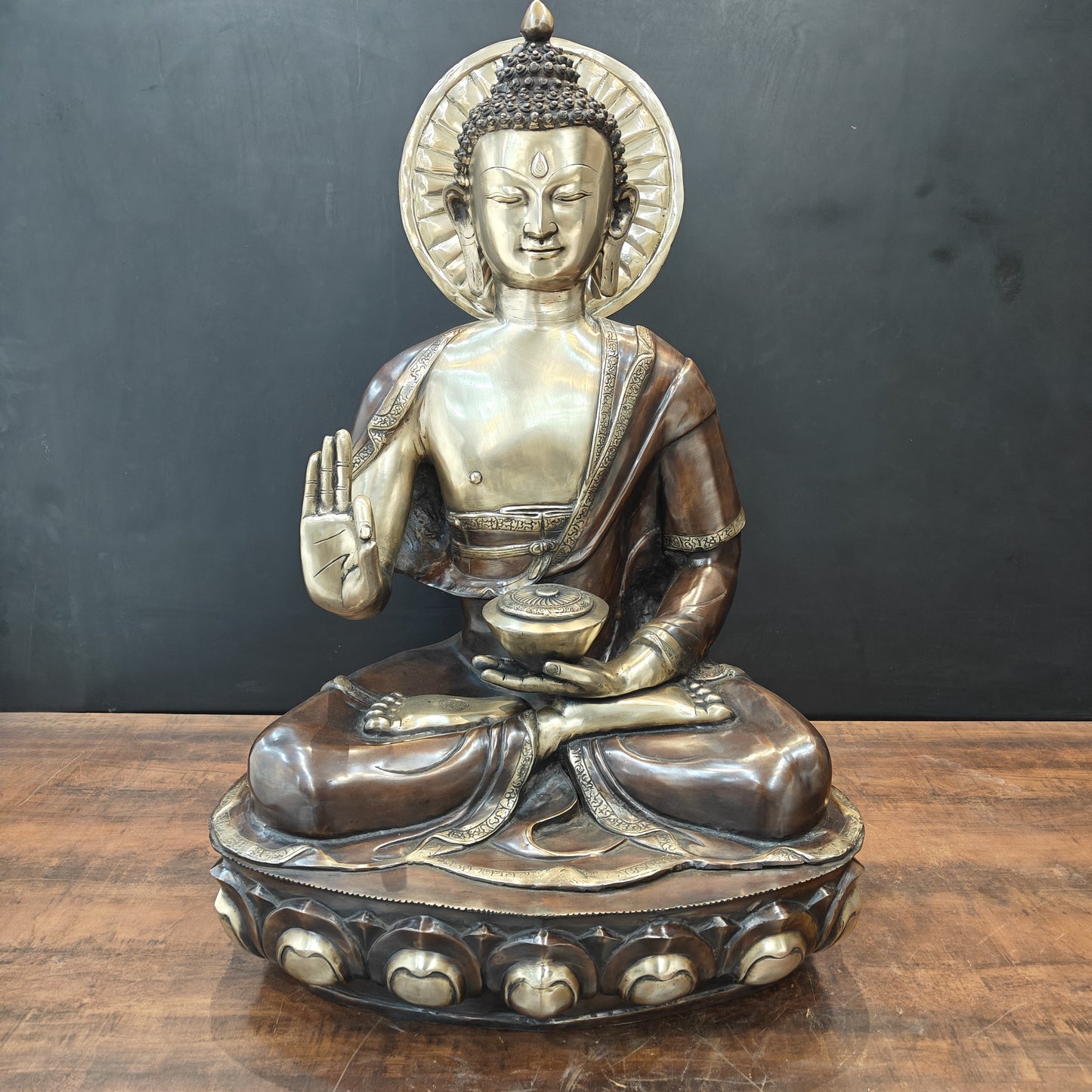 Brass Large Blessing Buddha Statue Antique Finish 3 Feet