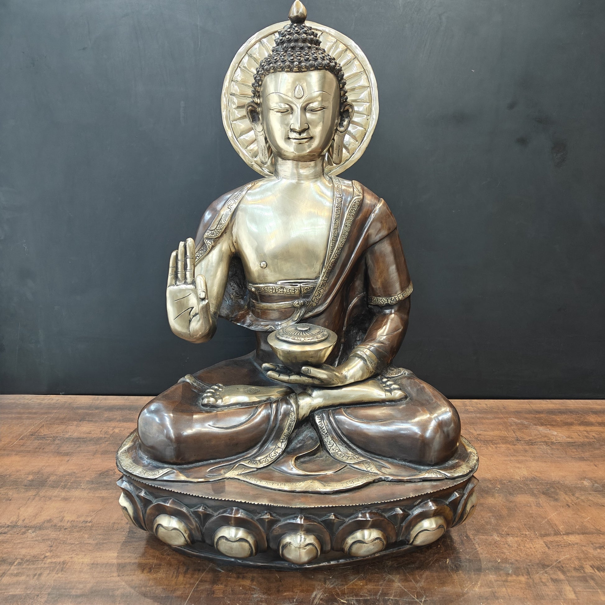 Brass Large Blessing Buddha Statue Antique Finish 3 Feet - Image 3