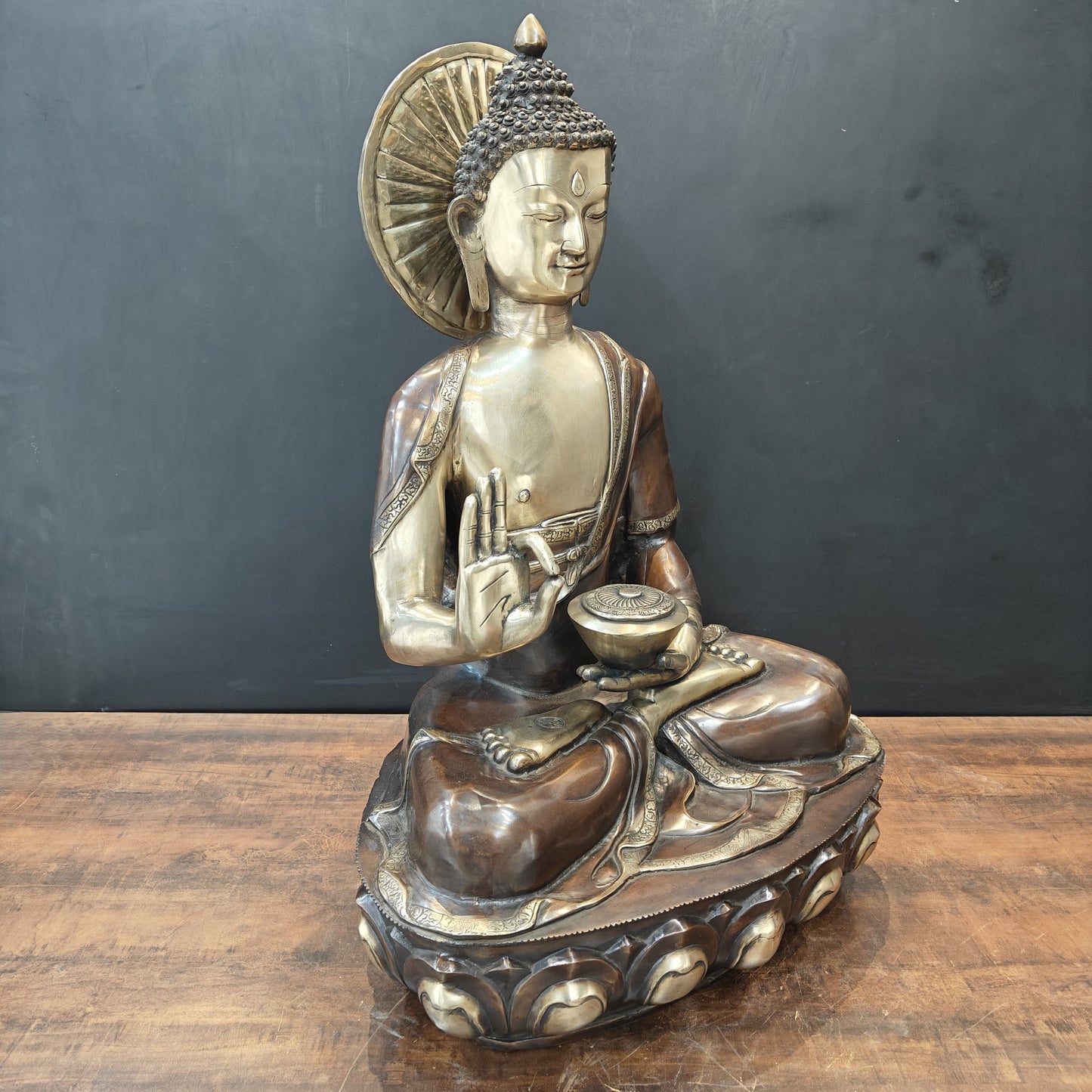 Brass Large Blessing Buddha Statue Antique Finish 3 Feet