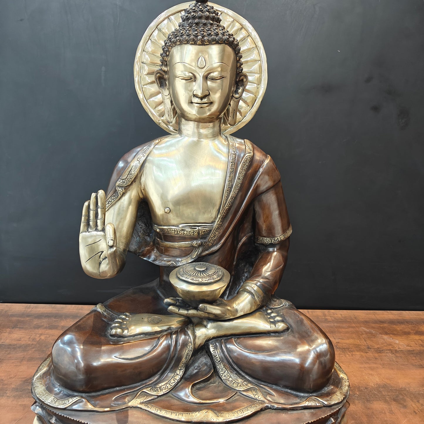 Brass Large Blessing Buddha Statue Antique Finish 3 Feet