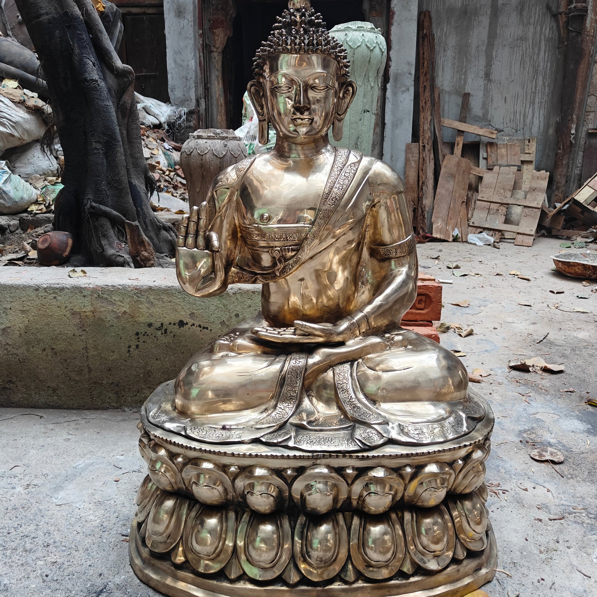 Brass Large Blessing Buddha Statue For Decor Showpiece 4 Feet - Image 5
