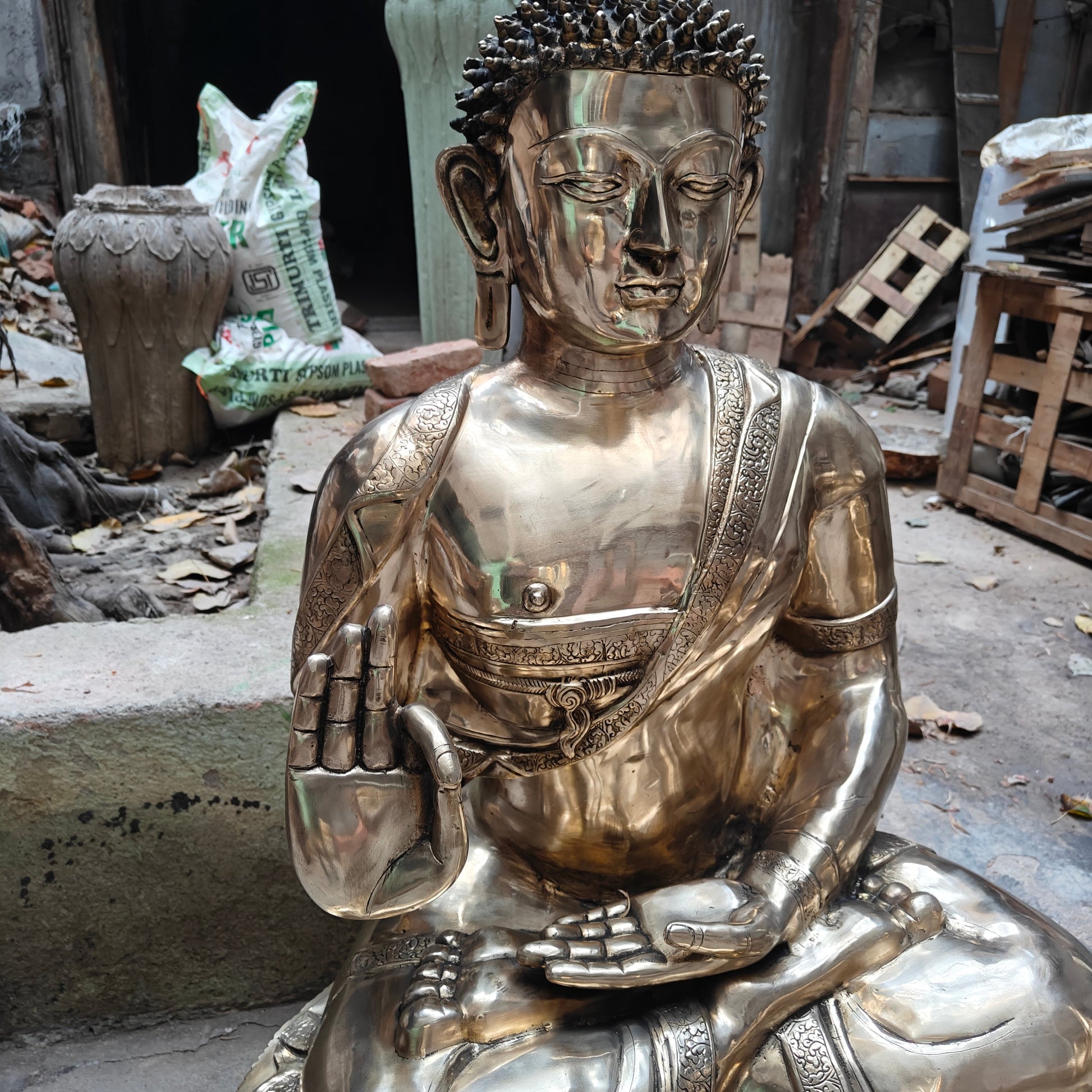 Brass Large Blessing Buddha Statue For Decor Showpiece 4 Feet - Image 7