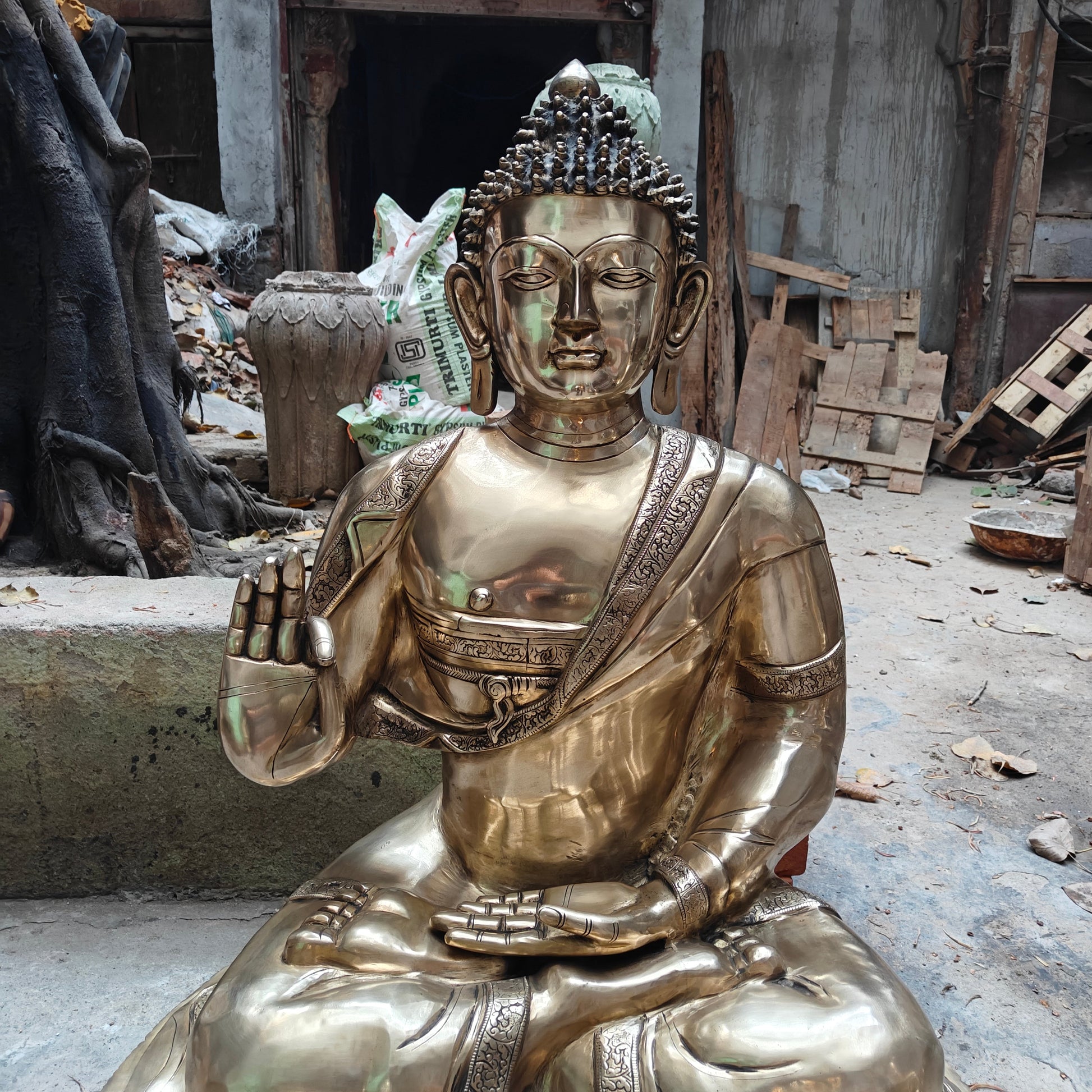 Brass Large Blessing Buddha Statue For Showpiece 4 Feet - Image 2