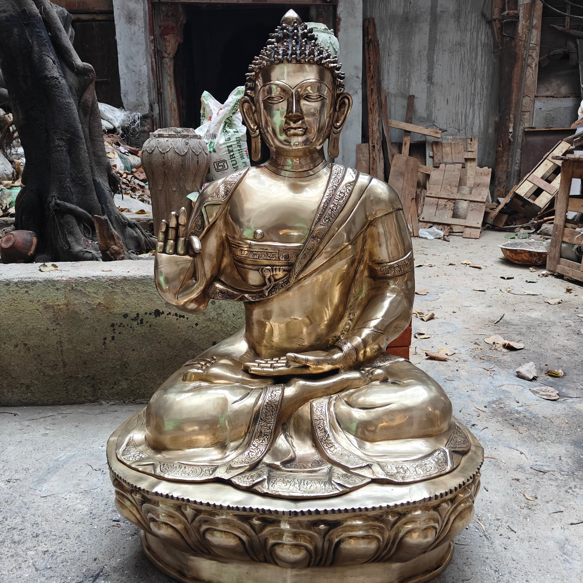 Brass Large Blessing Buddha Statue For Showpiece 4 Feet - Image 5