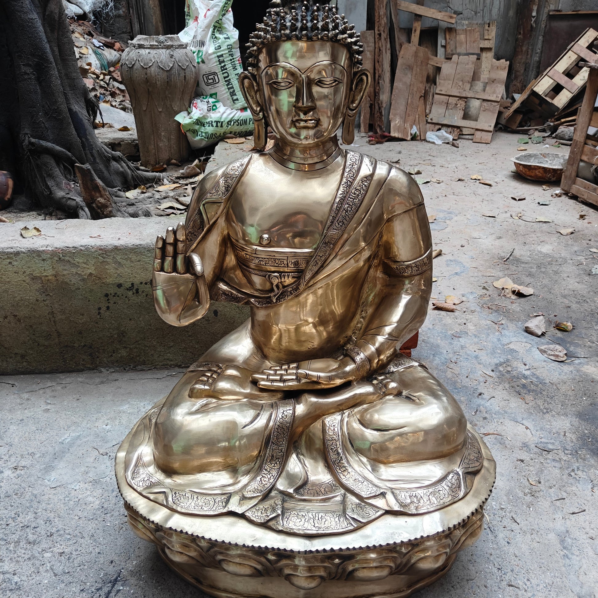Brass Large Blessing Buddha Statue For Showpiece 4 Feet - Image 6
