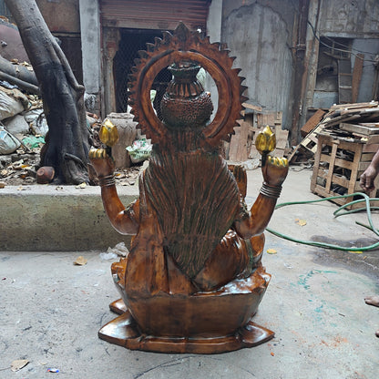 Brass Large Goddess Of Wealth Lakshmi Idol Orange Patina Finish 4.5 Feet by vendor-unknown - Hindu Gods (View 11)