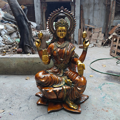 Brass Large Goddess Of Wealth Lakshmi Idol Orange Patina Finish 4.5 Feet by vendor-unknown - Hindu Gods (View 5)