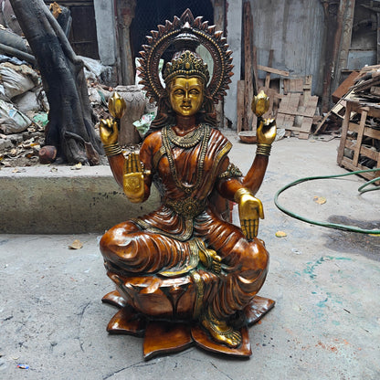 Brass Large Goddess Of Wealth Lakshmi Idol Orange Patina Finish 4.5 Feet by vendor-unknown - Hindu Gods (View 7)