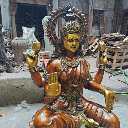 Brass Large Goddess Of Wealth Lakshmi Idol Orange Patina Finish 4.5 Feet by vendor-unknown - Hindu Gods (View 9)