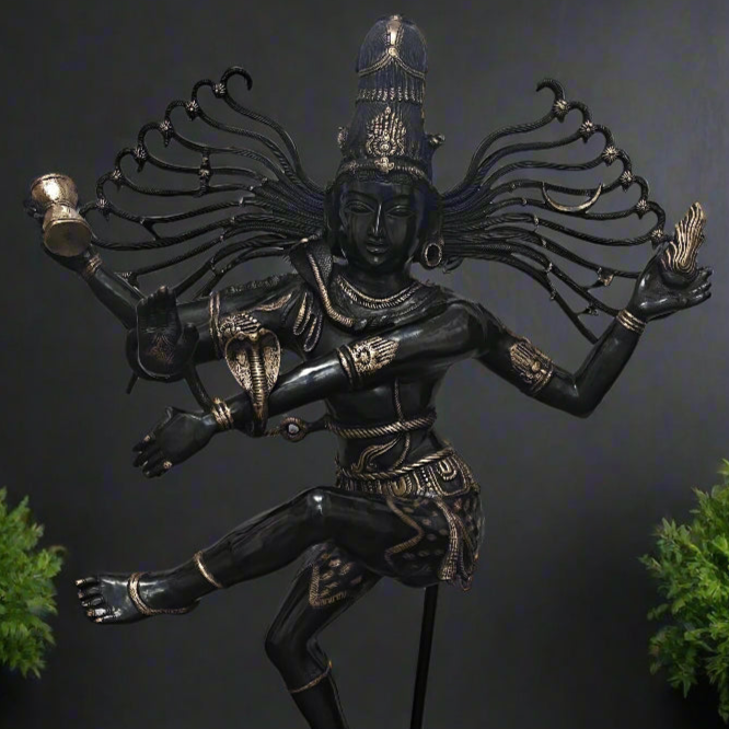 Brass Large Nataraja Statue Dancing Shiva Black Patina Finish 5 Feet