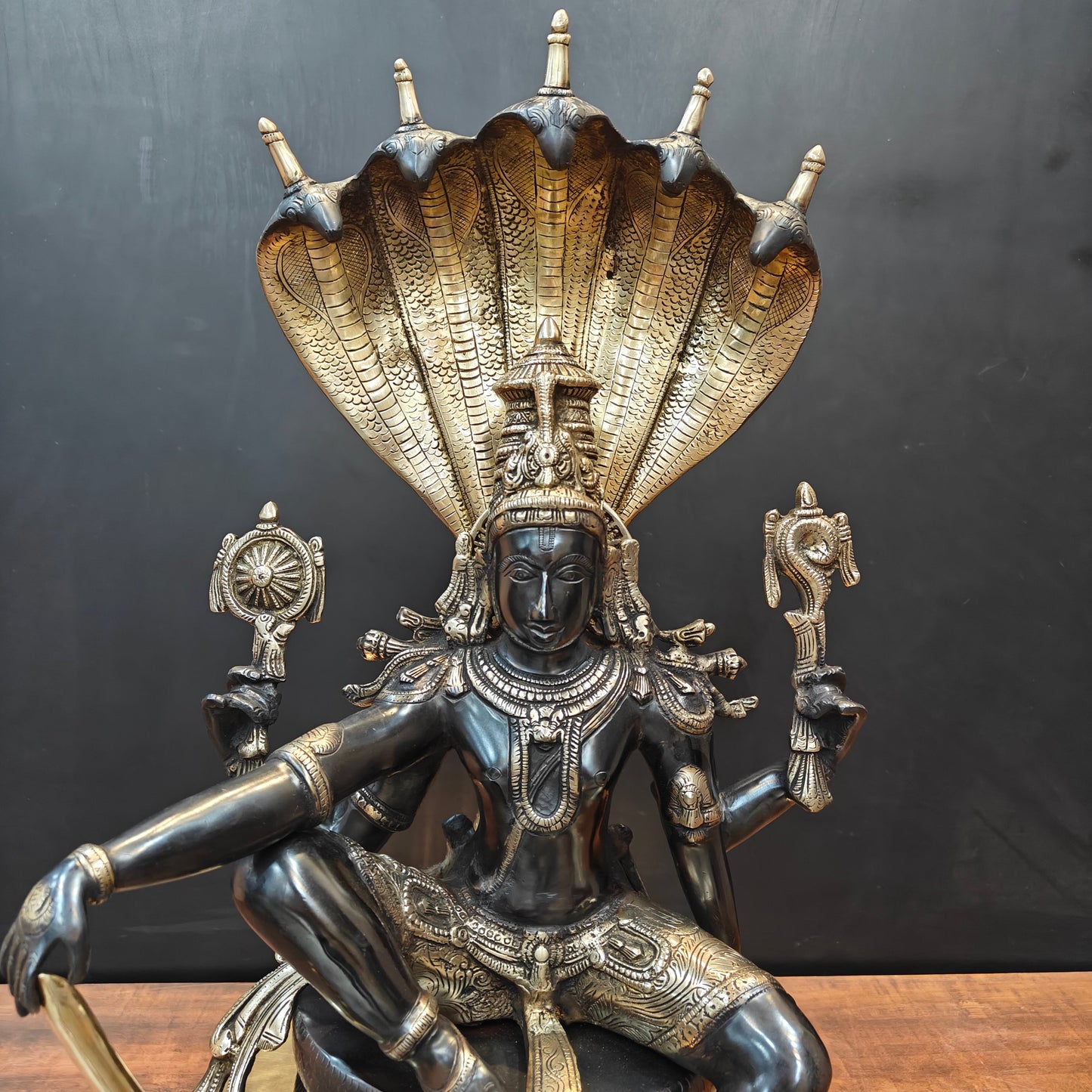 Brass Large Exclusive Vishnu Idol Black Patina Finish 2.5 Feet