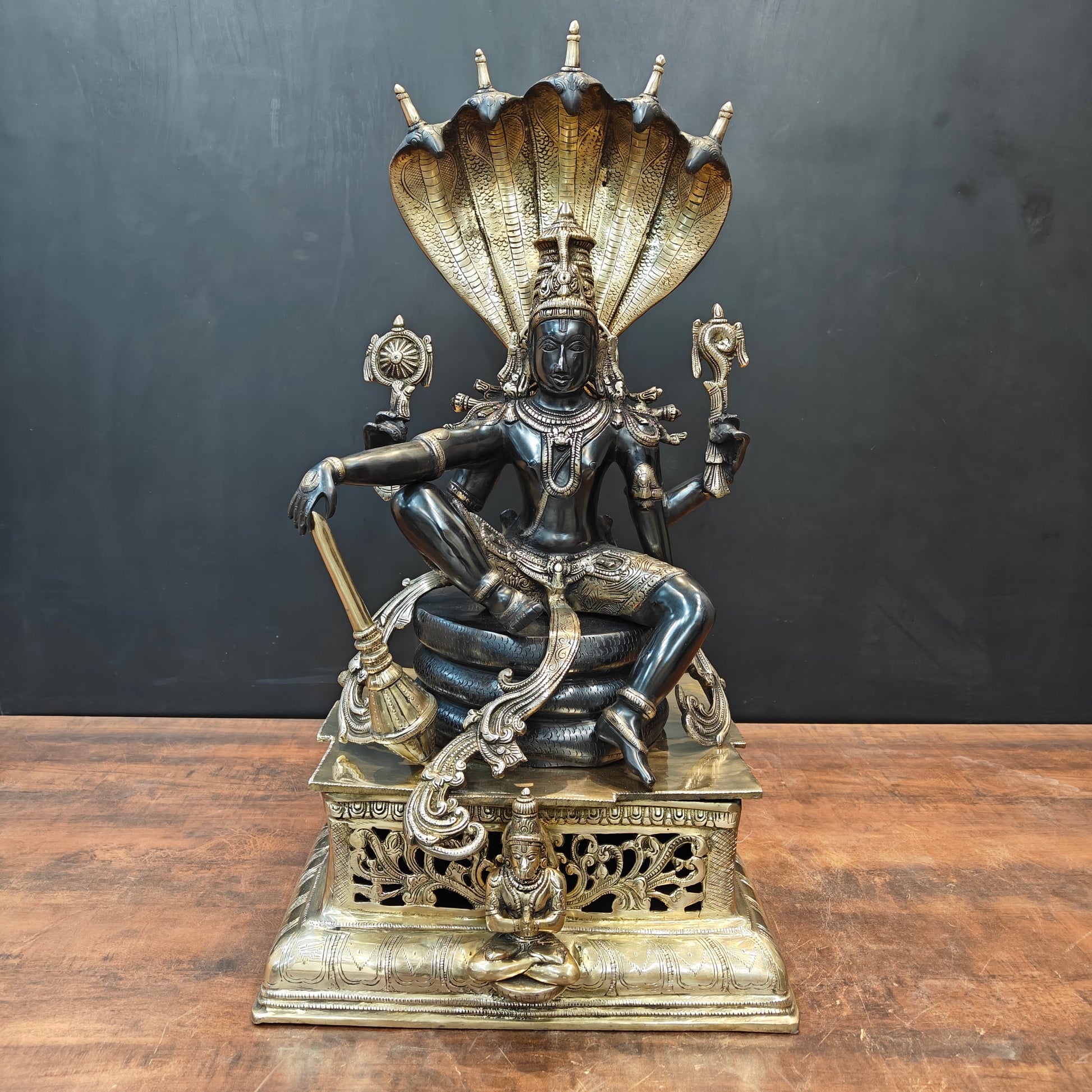 Brass Large Exclusive Vishnu Idol Black Patina Finish 2.5 Feet - Image 3