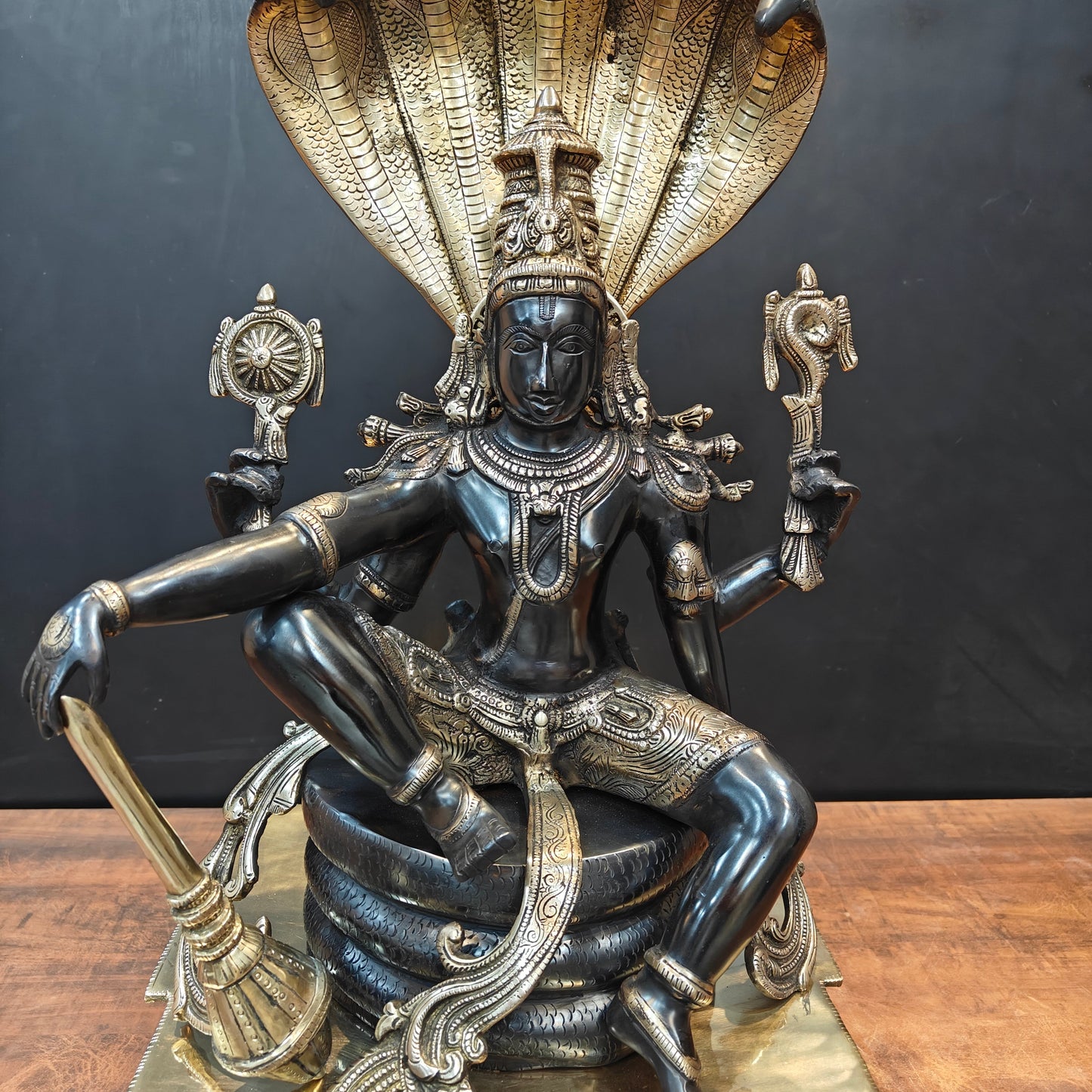 Brass Large Exclusive Vishnu Idol Black Patina Finish 2.5 Feet