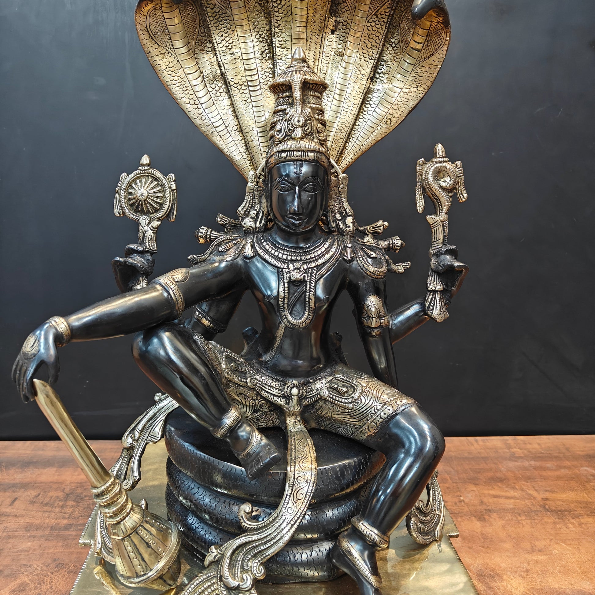 Brass Large Exclusive Vishnu Idol Black Patina Finish 2.5 Feet - Image 4
